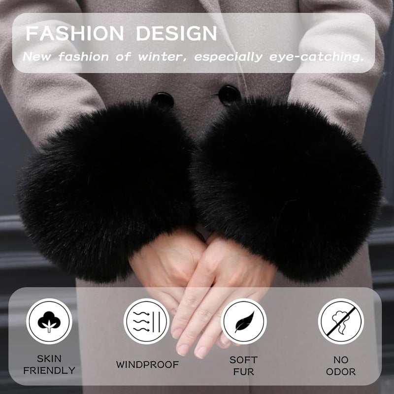 Peecabe Winter Women Fuzzy Arm Warmers Girls Faux Fur Short Wrist Cuffs Fluffy Soft Wrist Cover Ankle Warmer - Image 2